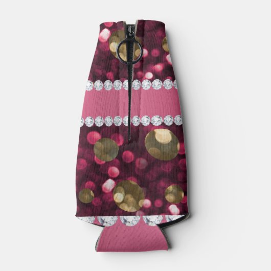 ホットピンク金ゴールドフェイク《写真》ぼけ味パーソナライズされたダイヤモンド ボトルクーラー (裏面)