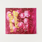 ホットピンク金ゴールドブライダルシャワーディスコパーティー背景 タペストリー (正面(横))