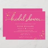 ホットピンク金ゴールドブライダルシャワー招待 招待状 (正面/裏面)