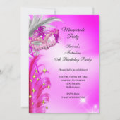 ホットピンク金ゴールドマスカレードパーティー素晴らしい誕生日 招待状 (裏面)