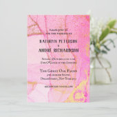 ホットピンク金ゴールドヴィンテージウェディング招待状 招待状 (スタンド正面)