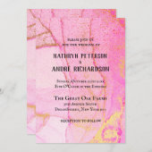 ホットピンク金ゴールドヴィンテージウェディング招待状 招待状 (正面/裏面)