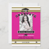 ホットピンク金ゴールド白エレガント写真卒業パーティー 招待状 (正面)