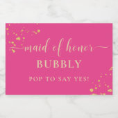 ホットピンク金ゴールド花嫁プロポーザルきらめくワインL スパークリングワインラベル (シングルラベル)