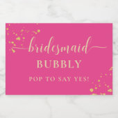 ホットピンク金ゴールド花嫁プロポーザルきらめくワインL スパークリングワインラベル (シングルラベル)