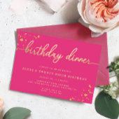 ホットピンク金ゴールド誕生日ディナー招待状 招待状