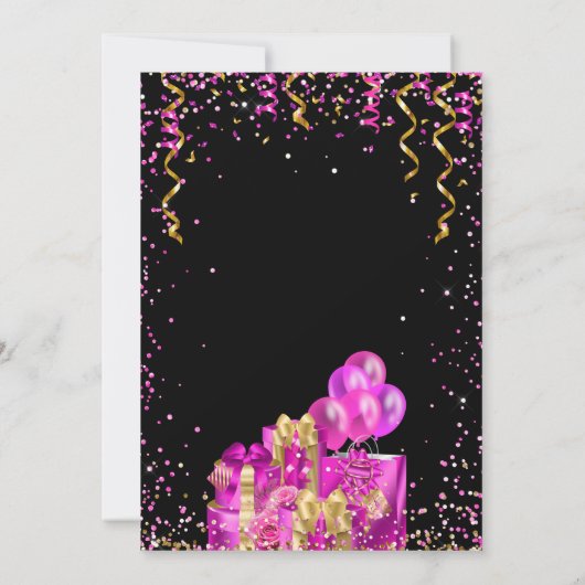 ホットピンク金ゴールド50人目50誕生日 招待状 (裏面)