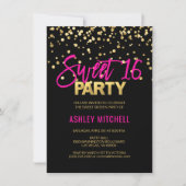 ホットピンク金ゴールドSWEET SIXTEEN16パーティの招待状 招待状 (正面)