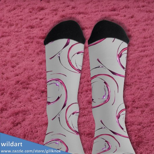 ホットピンク銀河系オンソフトグレー ソックス