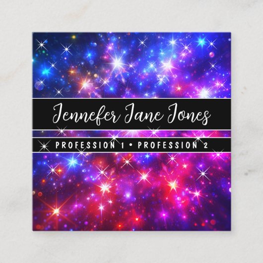 ホットピンク銀河系星雲グリッタースパークルスター スクエア名刺 (正面)