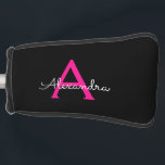 ホットピンク黒のスクリプトガーリーモノグラム名 ゴルフヘッドカバー<br><div class="desc">ブラックとホットピンクのシンプルスクリプトモノグラム名ゴルフパターカバー。これは、最高の甘い16歳の誕生日、結婚ブライダルシャワー、記念日、赤ちゃんシャワーまたはバチェロレッテギフトを作る誰かがグラームの豪華さとシックなスタイルを愛する。</div>