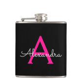 ホットピンク黒のスクリプトガーリーモノグラム名 フラスク (正面)