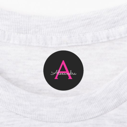 ホットピンク黒のスクリプトガーリーモノグラム名 ラベル (貼付)