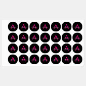 ホットピンク黒のスクリプトガーリーモノグラム名 ラベル (シート)