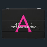 ホットピンク黒のスクリプトガーリーモノグラム名 iPad PROカバー<br><div class="desc">ブラックとホットピンクのシンプルスクリプトモノグラム名ラップトップのケース。これは、最高の甘い16歳の誕生日、結婚ブライダルシャワー、記念日、赤ちゃんシャワーまたはバチェロレッテギフトを作る誰かがグラームの豪華さとシックなスタイルを愛する。</div>