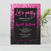 ホットピンク黒スパークルズスウィート16ネオンパーティー 招待状 (スタンド正面)