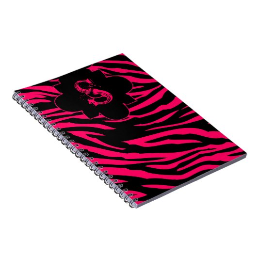 ホットピンク黒ゼブラプリント動物スパイラルノート ノートブック (右側)