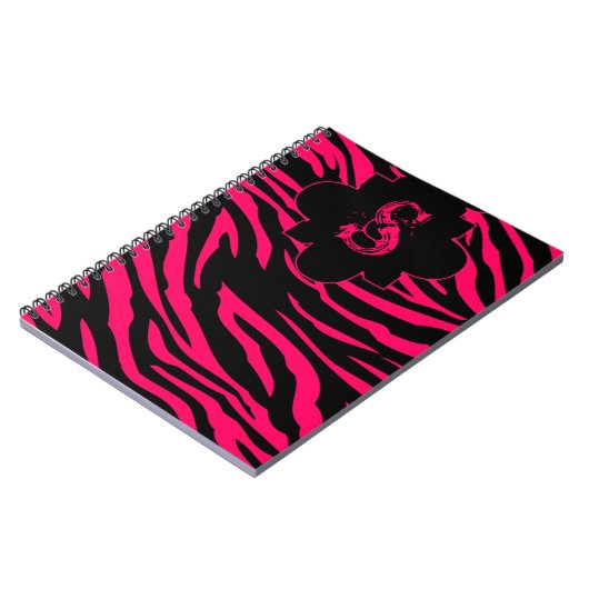 ホットピンク黒ゼブラプリント動物スパイラルノート ノートブック (左側)