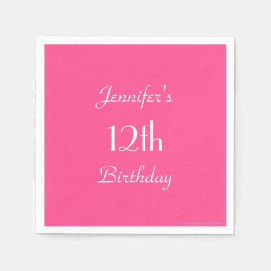 ホットピンク12th誕生日パーティミニマル紙 スタンダードカクテルナプキン (正面)