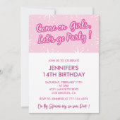 ホットピンク14歳の誕生日招待状ガーリー 招待状 (正面)