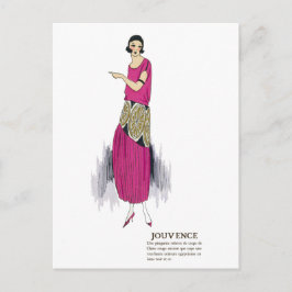 ホットピンク1920sフラッパードレスアールデコはがき ポストカード