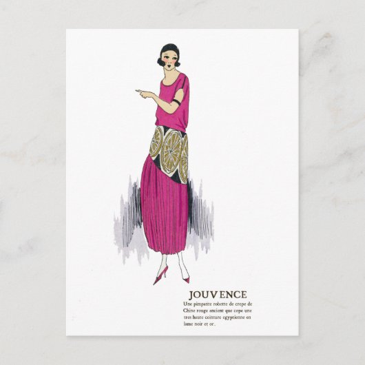 ホットピンク1920sフラッパードレスアールデコはがき ポストカード (正面)