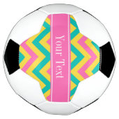 ホットピンク2ティール(緑がかった色)パイナップルLGシェブロンネームモノグラム サッカーボール (回転)