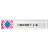 ホットピンク2モロッコ#5ピーコックブルー3 Initモノグラム デスクネームプレート (正面)