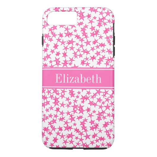 ホットピンク2星ホワイトBG、ホットピンク名モノグラム Case-Mate iPhoneケース (裏面)