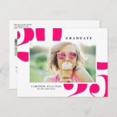 ホットピンク2025はっきりしたタイポグラフィ写真卒業 案内ポストカード (正面/裏面)