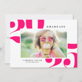 ホットピンク2025はっきりしたタイポグラフィ写真卒業 案内状 (正面)