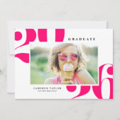 ホットピンク2025はっきりしたタイポグラフィ写真卒業 案内状 (正面)