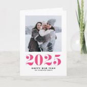 ホットピンク2025はっきりしたタイポグラフィ新年写真 シーズンカード (正面)
