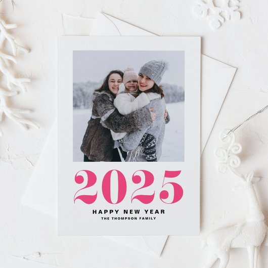 ホットピンク2025はっきりしたタイポグラフィ新年写真 シーズンカード