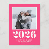 ホットピンク2025はっきりしたタイポグラフィ新年写真 シーズンポストカード (正面)