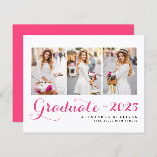 ホットピンク2025フォトコラージュ卒業のクラス (正面/裏面)