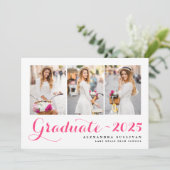 ホットピンク2025フォトコラージュ卒業のクラス 招待状 (スタンド正面)