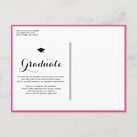 ホットピンク2025フォトコラージュ卒業のクラス 案内ポストカード (裏面)