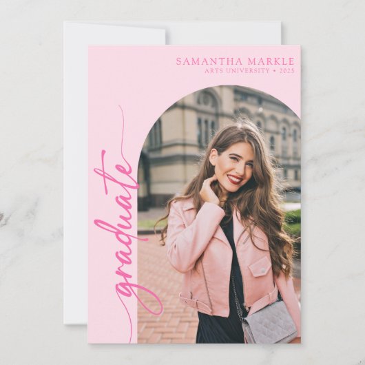 ホットピンク2025卒業招待状と写真 招待状 (正面)