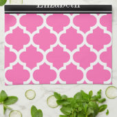 ホットピンク2 Whtモロッコ#5ブラックネームモノグラム キッチンタオル (折り畳み)