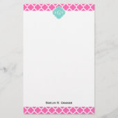 ホットピンク2 Wtモロッコ#5ターコイズ3 Init Monogram 便箋 (正面)