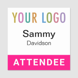 ホットピンク2x2出席者バッジイベントロゴ正方形ピン 名札
