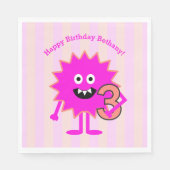 ホットピンク3位バースデーガールモンスターカワイイおもしろい はっきりした スタンダードランチョンナプキン (正面)