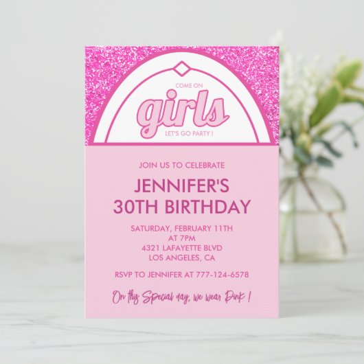 ホットピンク30歳の誕生日招待状ガーリーのために 招待状 (スタンド正面)