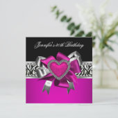 ホットピンク30th誕生日パーティーゼブラブラック 招待状 (スタンド正面)