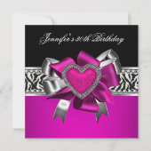 ホットピンク30th誕生日パーティーゼブラブラック 招待状 (正面)