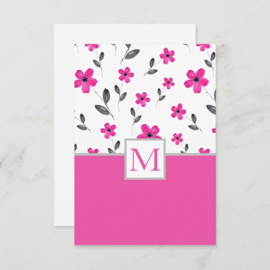 ホットピンク5花弁水色花模様 ノートカード (正面/裏面)