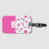 ホットピンク5花弁水色花模様 ラゲッジタグ (正面横)