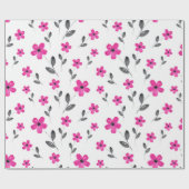 ホットピンク5花弁水色花模様 ラッピングペーパー (フラット)