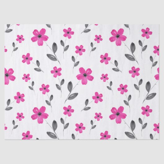 ホットピンク5花弁水色花模様 薄葉紙 (正面)